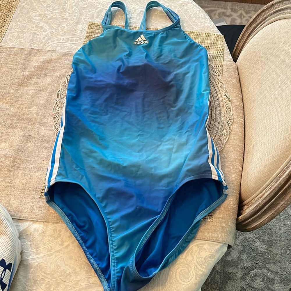Adidas Women’s Blue Racerback One Piece Swimsuit Size 12 in EUC